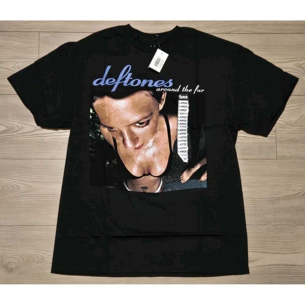New Deftones Around The Fur T-shirt Black Band Mens Large Y2K Reprint